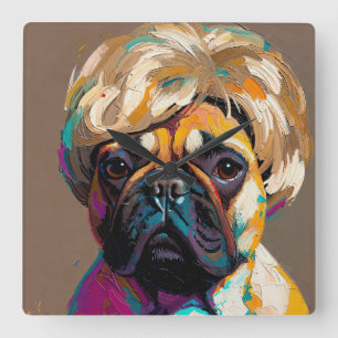 Relógio Quadrado Pintura a óleo de cachorro sério (#2)