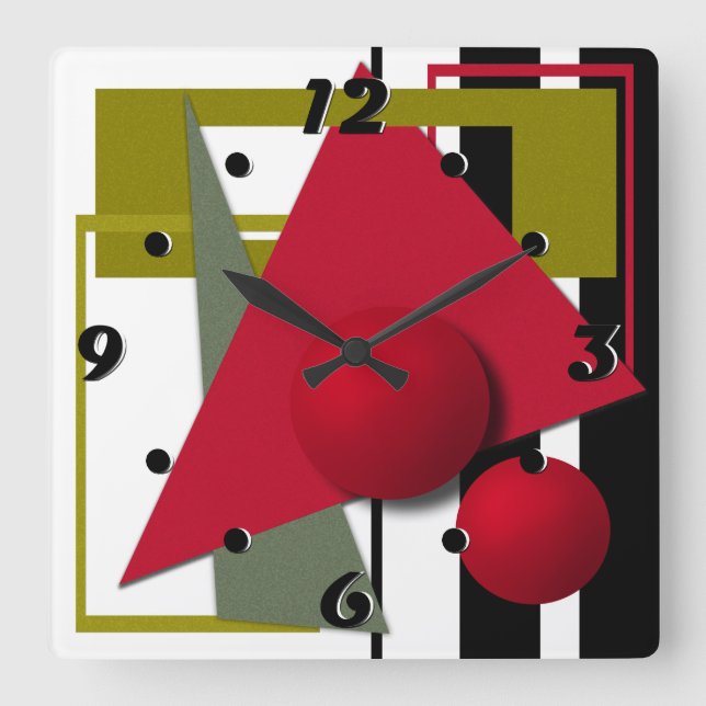 Relógio Quadrado pintura abstrato, formas geométricas (Frente)
