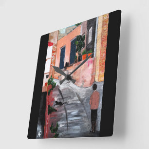 Relógio Quadrado Pintura Calle Del San Miguel por Alfred Fox