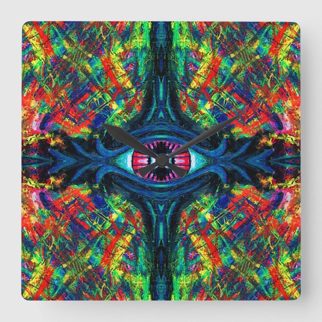 Relógio Quadrado Pintura com torção de olhos e trippy (Frente)