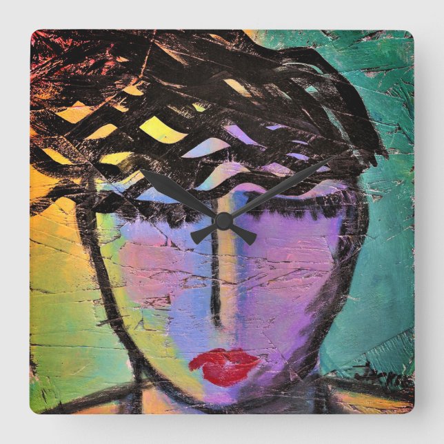 Relógio Quadrado Pintura de Abstrato original (Frente)