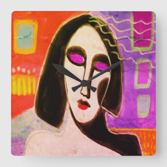 Relógio Quadrado Pintura de Abstrato original (Frente)