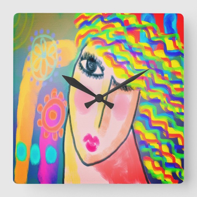Relógio Quadrado Pintura de Abstrato original (Frente)