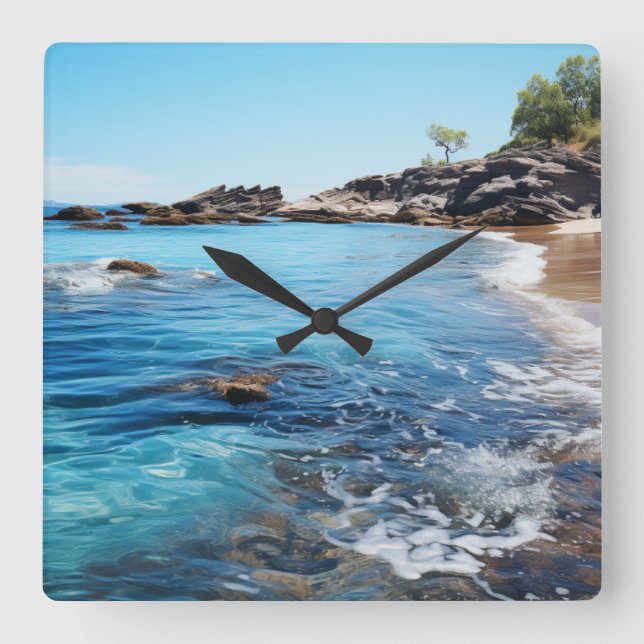 Relógio Quadrado Pintura de Capas de Praia (Frente)