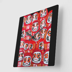 Relógio Quadrado Pintura de Daruma Dolls Japoneses por Alfred Fox