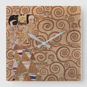 Relógio Quadrado Pintura de Gustav Klimt: A expectativa (1908)