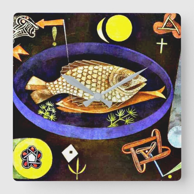 Relógio Quadrado Pintura de Paul Klee, Aroundfish (Frente)
