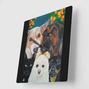 Relógio Quadrado Pintura de selfie de animal de estimação por Alfre