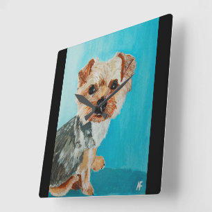 Relógio Quadrado Pintura de Yorkshire Terrier por Alfred Fox