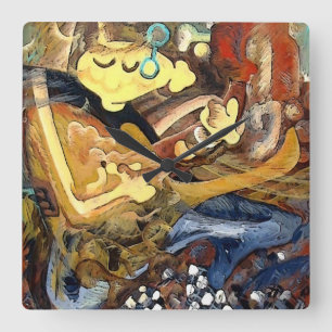 Relógio Quadrado Pintura do Cubist do guitarrista nos deslizadores