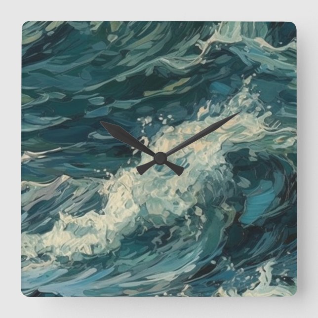 Relógio Quadrado Pintura do Ocean Whitecaps (Frente)