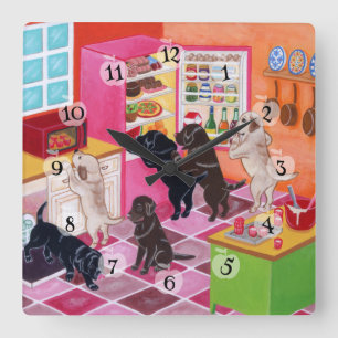 Relógio Quadrado Pintura do partido da cozinha de Labrador
