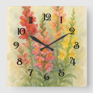 Relógio Quadrado Pintura em aquarela de Snapdragons 2 Wall Clock