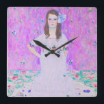 Relógio Quadrado Pintura Mäda Primavesi de Gustav Klimt<br><div class="desc">Mäda Primavesi,  de Gustav Klimt,  pintando relógio de parede quadrado.</div>
