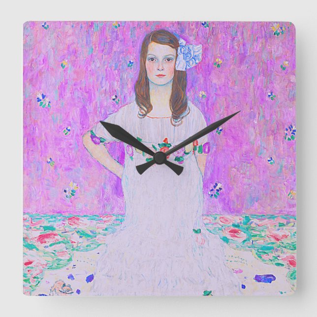 Relógio Quadrado Pintura Mäda Primavesi de Gustav Klimt (Frente)