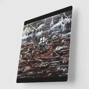 Relógio Quadrado Pintura Navios em uma Tempestade por Alfred Fox