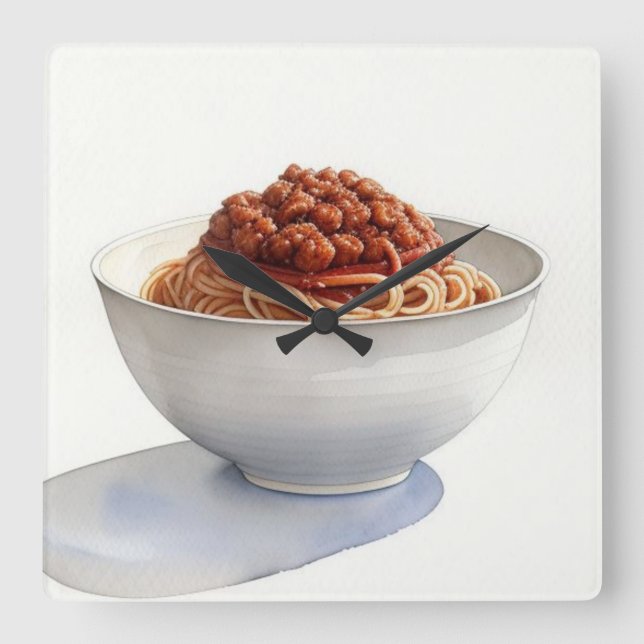 Relógio Quadrado Pintura por Aquarela de Espaguete (Frente)