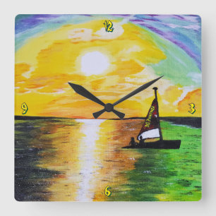 Relógio Quadrado Pinturas DG Pôr do sol Navegando