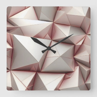 Relógio Quadrado pirâmides irregulares abstratas rosa suave