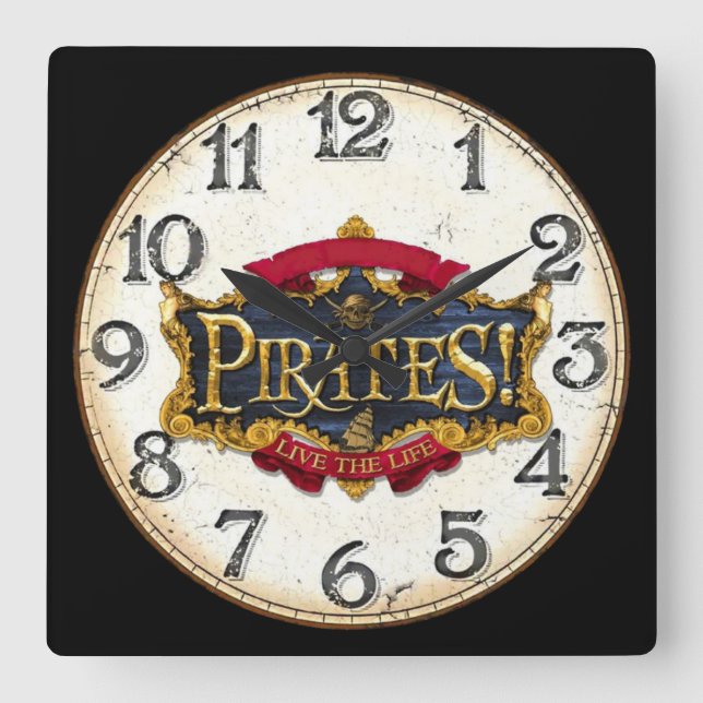 Relógio Quadrado Piratas vivem a vida (Frente)