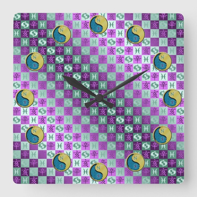 Relógio Quadrado Pisces & Metal Boar (Frente)