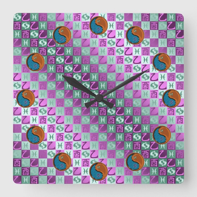 Relógio Quadrado Pisces & Wood Rooster (Frente)