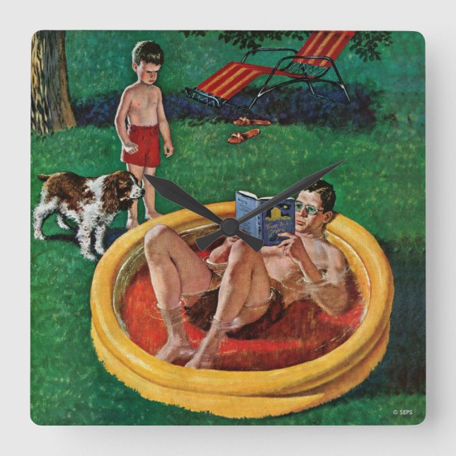 Relógio Quadrado Piscina vadeando (Frente)