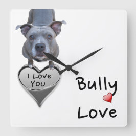 Relógio Quadrado Pitbull Bully Love Wall Clock