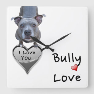 Relógio Quadrado Pitbull Bully Love Wall Clock