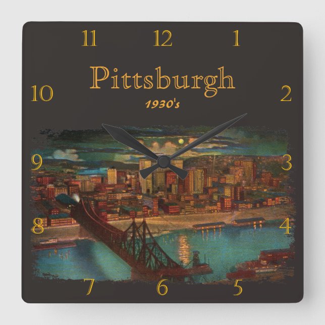 Relógio Quadrado Pittsburgh nos anos 30 do luar feitos sob (Frente)