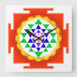 Relógio Quadrado PixDezines Sri Yantra Chakra Limpeza/Brilho Laranj