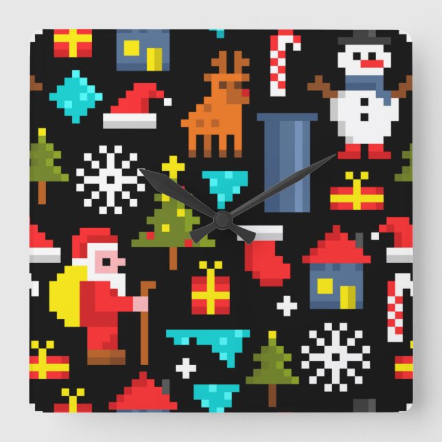 Relógio Quadrado Pixel Natal (Frente)