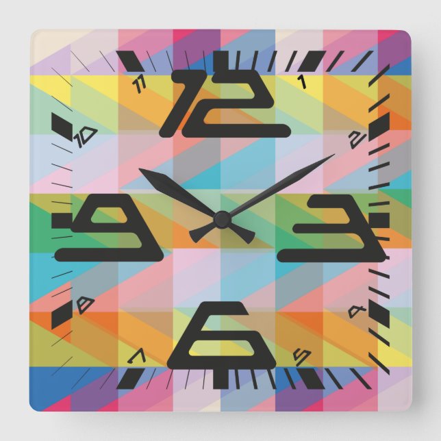Relógio Quadrado PIXELAT PRIMEIRA SÉRIE TRIÂNGULOS por Masanser (Frente)