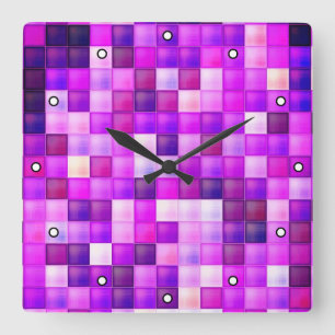 Relógio Quadrado Pixels de Jogo de Vídeo Pink Square Patterno com P