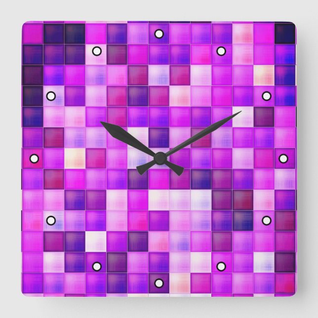 Relógio Quadrado Pixels de Jogo de Vídeo Pink Square Patterno com P (Frente)