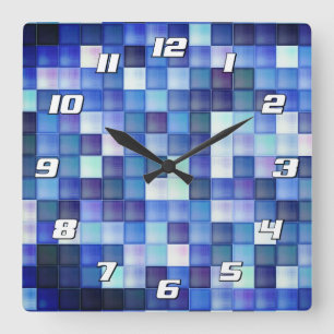 Relógio Quadrado Pixels de Jogo de Vídeo Pixels Blue Square com Núm