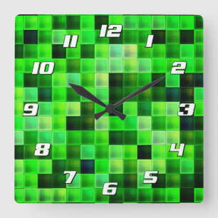Relógio Quadrado Pixels de videogame com números verdes quadrados
