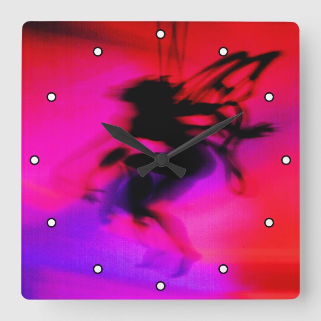 Relógio Quadrado Pixie dançando a rosa com pontos (Frente)