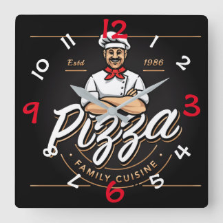 Relógio Quadrado Pizza Design Wall Clock com Números
