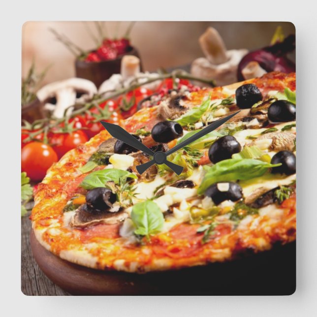 Relógio Quadrado Pizza italiana fresca (Frente)
