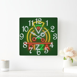 Relógio Quadrado Pizza Wall Clock