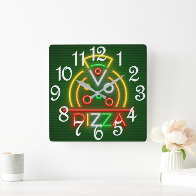 Relógio Quadrado Pizza Wall Clock (Lar)
