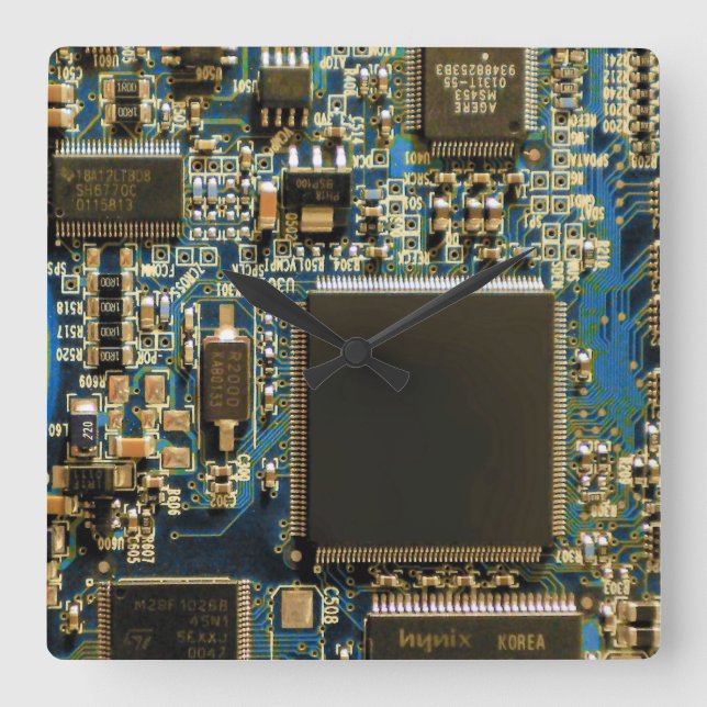 Relógio Quadrado Placa de Circuito Azul Macro | Foto de PCB (Frente)