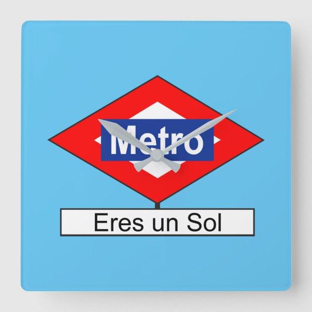 Relógio Quadrado Placa de Metro Eres un Sol (Frente)