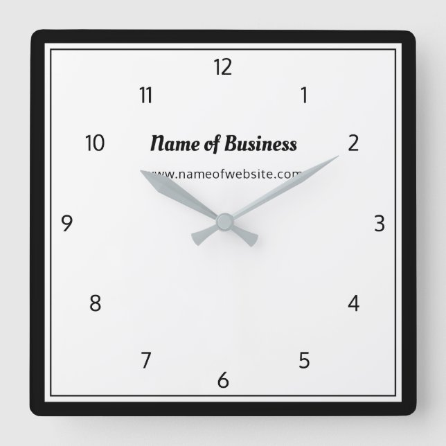 Relógio Quadrado Planície Branca Moderna Simples com Números (Frente)