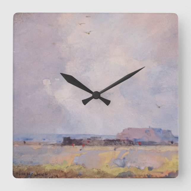 Relógio Quadrado Planície do Planície do Paisagem de Aquarelas de A (Frente)