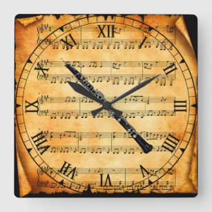 Relógio Quadrado Plano de fundo de música do Oboe ~ Vintage Sheet ~