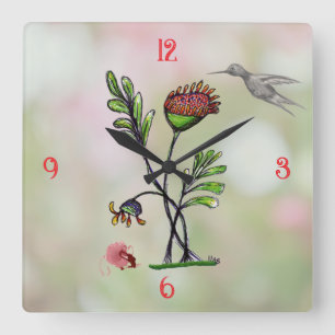 Relógio Quadrado Planta Acenando com Amigos