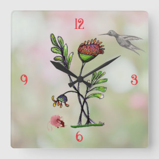 Relógio Quadrado Planta Acenando com Amigos