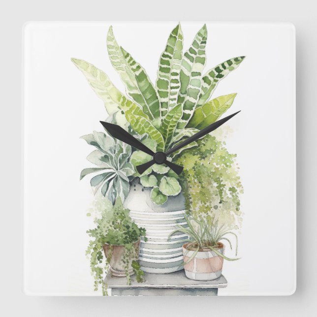 Relógio Quadrado Plantas de Casa (Frente)